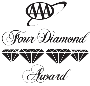 The image shows the AAA Four Diamond Award logo with four diamond icons and stylized text, "Four Diamond Award." logo on footer section.