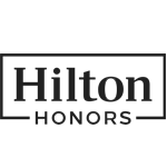 The image displays the logo for Hilton Honors, featuring the words "Hilton Honors" enclosed in a rectangular border. logo on footer section.