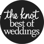 The image contains a circular logo with the text "the knot best of weddings" in a cursive font.