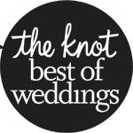 The image contains a circular logo with the text "the knot best of weddings" in a cursive font. logo on footer section.