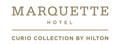 Logo for Marquette Hotel, part of the Curio Collection by Hilton.