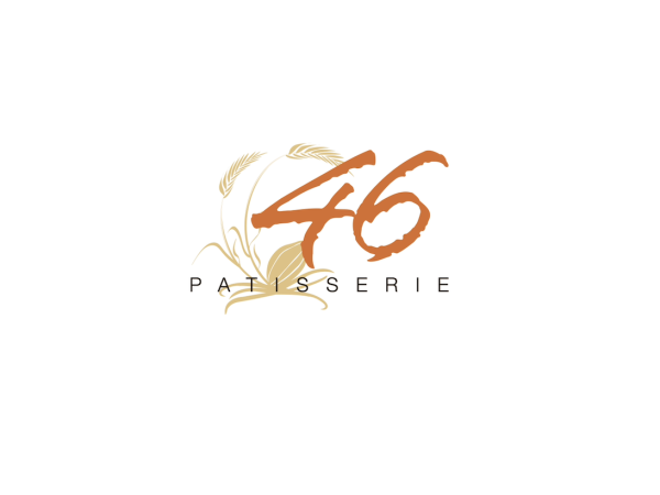 The image shows a logo with the number "46" and the word "PATISSERIE," with a wheat design in the background.